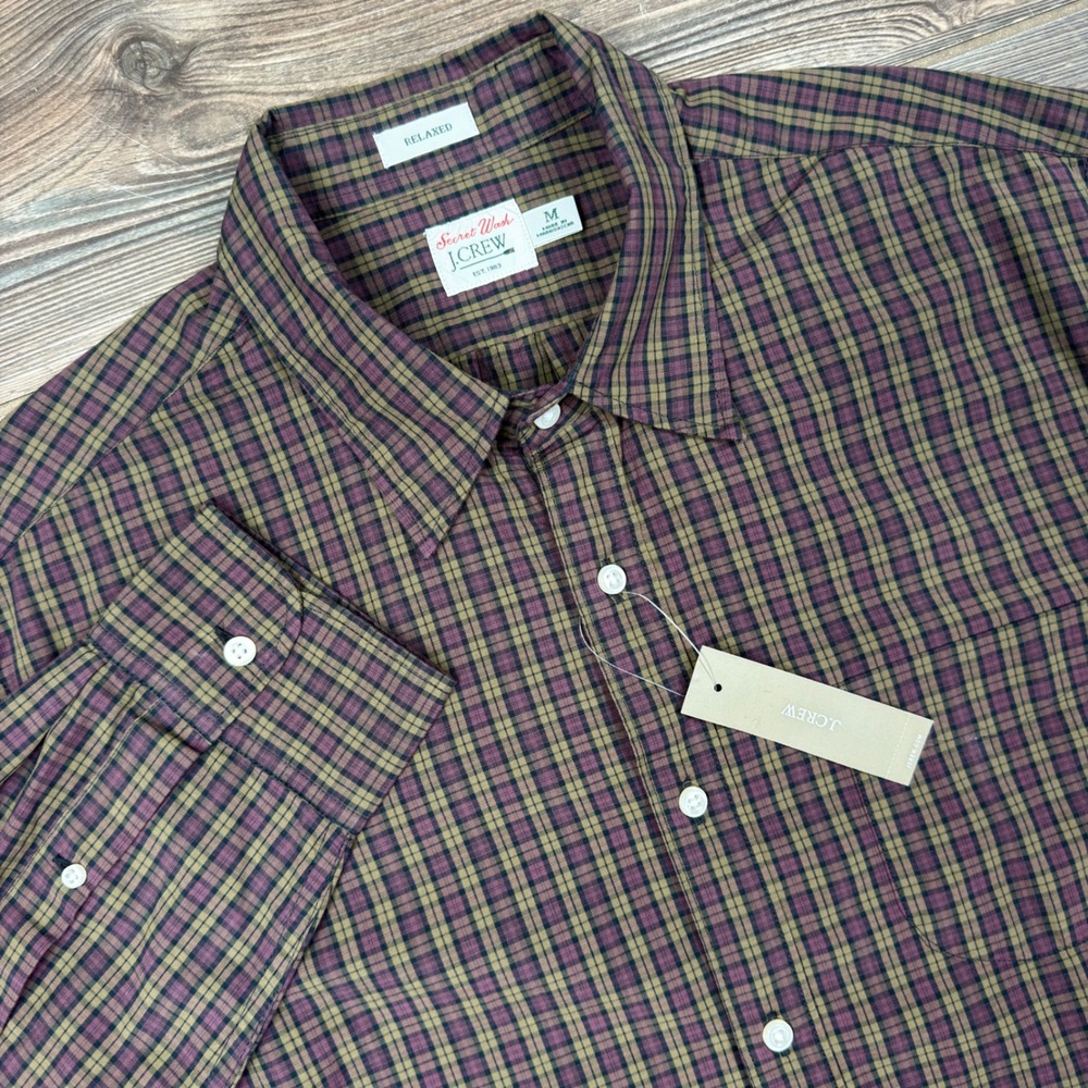 J.Crew Mens Size Medium Button Down Shirt Burgundy Plaid Secret Wash New